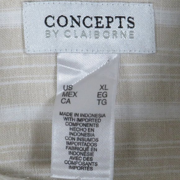 Concepts* Claiborne Men's Short Sleeve Button Down Shirt~ Size XL(Tan/White) - Picture 6 of 11